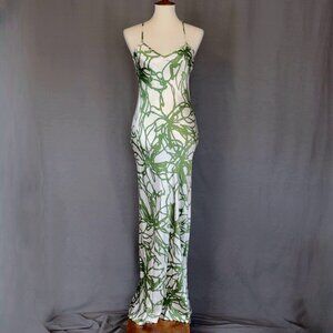 Q Dorit Sharon New XS Silk Mermaid Maxi Couture Dress White & Green